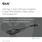 Club 3D Video Splitter - CSV-1475 (4K60HZ, 3.2 USB-C (USB-A Adapterrel) to 2xHDMI, Displaylink)
