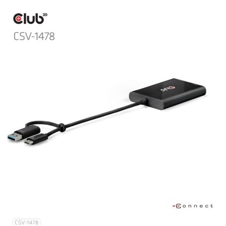 Club 3D Video Splitter - CSV-1478 (4K60HZ, 3.2 USB-C (USB-A adapterrel) to 2xDisplayPort)