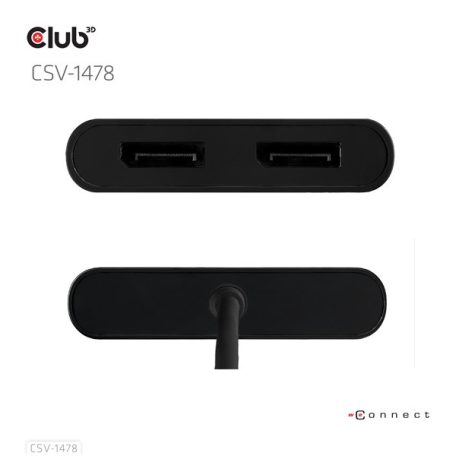 Club 3D Video Splitter - CSV-1478 (4K60HZ, 3.2 USB-C (USB-A adapterrel) to 2xDisplayPort)