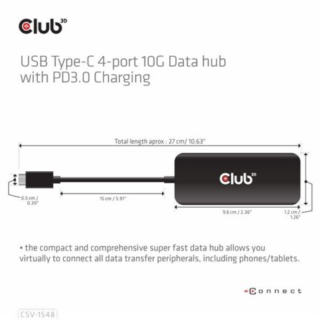 Club 3D USB Hub - CSV-1548 (USB-C Gen 2 to 4xUSB-C PD 3.0, 10 Gbps)