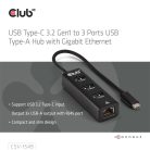 Club 3D USB Hub - CSV-1549 (3.2 USB-C Gen 1 to 3xUSB-A, RJ45,1Gbps)