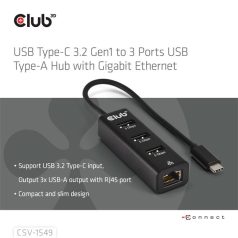   Club 3D USB Hub - CSV-1549 (3.2 USB-C Gen 1 to 3xUSB-A, RJ45,1Gbps)