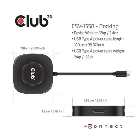 Club 3D MST Hub - CSV-1550 (3.2 USB-C Gen 1 to 3x Displayport, Alternate Mode, 4K60Hz, HDR)