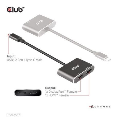 Club 3D MST Hub - CSV-1552 (3.2 USB-C Gen 1 to DisplayPort, HDMI, 4k60Hz)