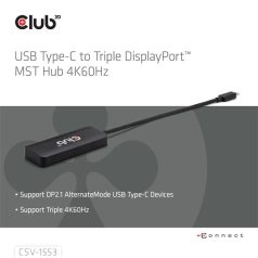   Club 3D MST Hub - CSV-1553 (3.2 USB-C to 3x DisplayPort, DP Alt-Mode, 4k60Hz)