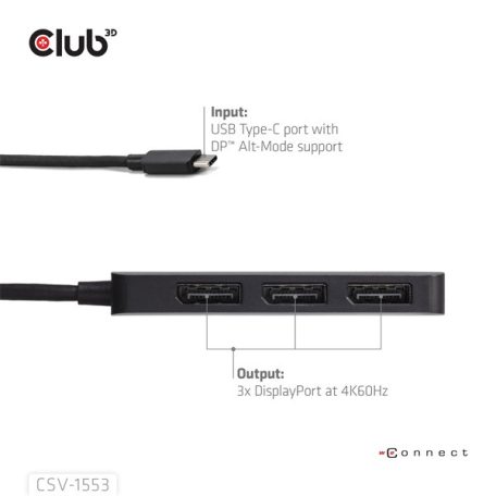 Club 3D MST Hub - CSV-1553 (3.2 USB-C to 3x DisplayPort, DP Alt-Mode, 4k60Hz)