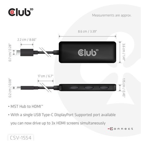Club 3D MST Hub - CSV-1554 (3.2 USB-C to 3x HDMI, 4k60Hz)