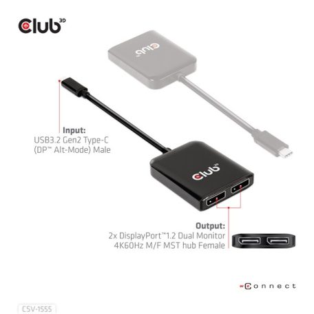Club 3D MST Hub - CSV-1555 (3.2 USB-C to 2x DisplayPort, 4k60Hz)
