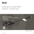 Club 3D MST Hub - CSV-1558 (3.2 USB-C to 2xHDMI, USB-C 100W PD3.0, M/F, 4k60Hz)