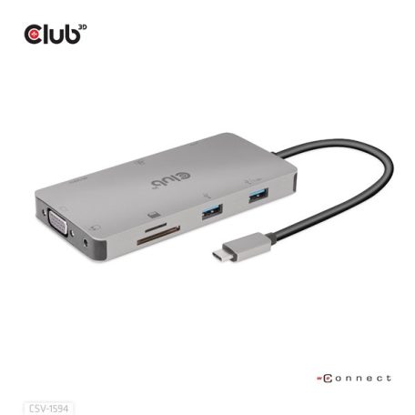 Club 3D USB Hub - CSV-1594 (3.1 USB-C Gen 1 to HDMI, 2xUSB-A Gen 1, USB-C Gen 1, VGA, SD, Micro SD 3.0, RJ45, 3,5 Jack)