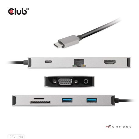 Club 3D USB Hub - CSV-1594 (3.1 USB-C Gen 1 to HDMI, 2xUSB-A Gen 1, USB-C Gen 1, VGA, SD, Micro SD 3.0, RJ45, 3,5 Jack)