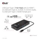 Club 3D USB Hub - CSV-1595 (USB-C Gen 1 to 2xHDMI, 2xUSB-A Gen 1, USB-C Gen 1 100W PD 3.0, RJ45, 3,5 Jack, 4k60Hz)