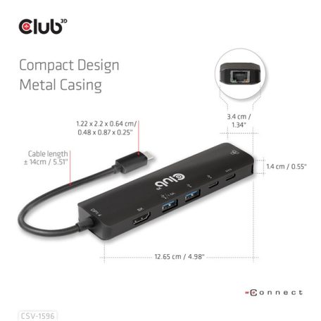 Club 3D USB Hub - CSV-1596 (USB-C to 2xHDMI, 2xUSB-A, USB-C PD, RJ45, 4k60Hz)