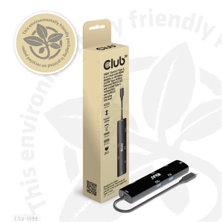 Club 3D USB Hub - CSV-1599 (USB-C 4 to HDMI, 2xUSB-A (10G), RJ45 (2,5G), USB-C 100W PD 3.0, USB-C 10Gbps, 8k60Hz)