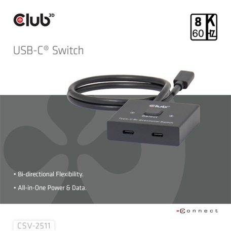 Club 3D USB Hub - CSV-2511 (USB-C to 2xUSB-C, Bidirectional, 100W PD, 8K60Hz/4K120Hz)