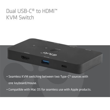 Club 3D KVM Switch - CSV-2512 (USB-C to 4xHDMI 4K60Hz, Alternate Mode, 5 Gbps, 100W)