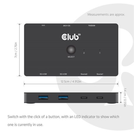 Club 3D KVM Switch - CSV-2512 (USB-C to 4xHDMI 4K60Hz, Alternate Mode, 5 Gbps, 100W)