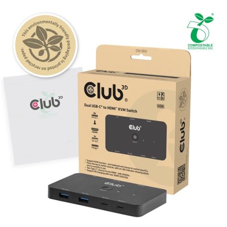 Club 3D KVM Switch - CSV-2512 (USB-C to 4xHDMI 4K60Hz, Alternate Mode, 5 Gbps, 100W)