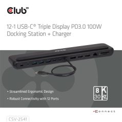  Club 3D Notebook Dokkoló - CSV-2541 (USB-C to 4xUSB-C, 2xUSB-A, 2xHDMI, 2xDP, RJ45, SD/MicroSD, 100W PD, 4K60hz)