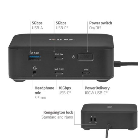 Club 3D Notebook Dokkoló - CSV-2542 (USB-C to 2x Displayport 8K60Hz + 2x HDMI 4K60Hz PD3.0 100Watt Ethernet 2.5G)