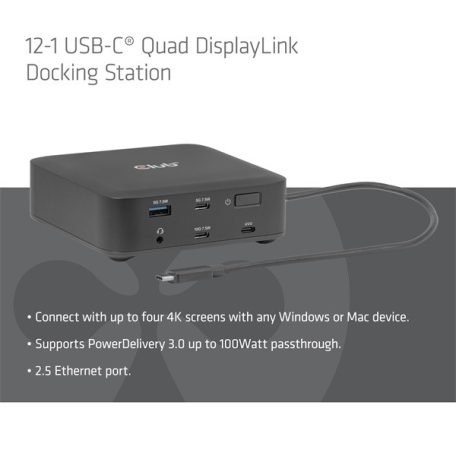 Club 3D Notebook Dokkoló - CSV-2542 (USB-C to 2x Displayport 8K60Hz + 2x HDMI™ 4K60Hz PD3.0 100Watt Ethernet 2.5G)