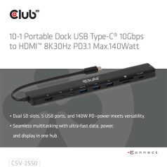   Club 3D USB Hub - CSV-2550 (USB-C to 3xUSB-C, 3xUSB-A, RJ45, SD/MicroSD, 140W PD, HDMI, 8K30hz)