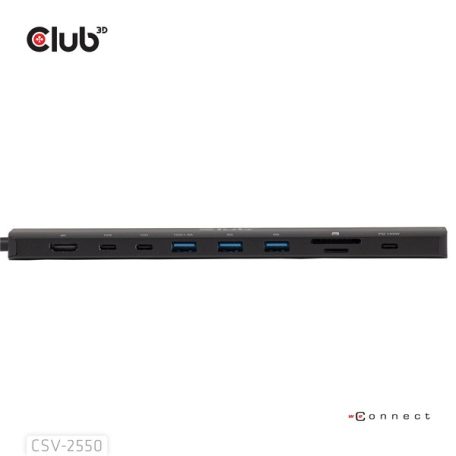 Club 3D USB Hub - CSV-2550 (USB-C to 3xUSB-C, 3xUSB-A, RJ45, SD/MicroSD, 140W PD, HDMI, 8K30hz)