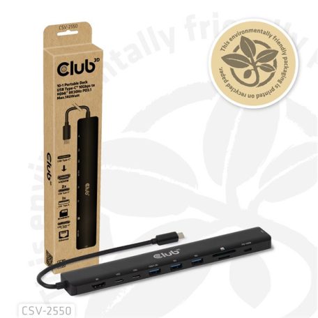Club 3D USB Hub - CSV-2550 (USB-C to 3xUSB-C, 3xUSB-A, RJ45, SD/MicroSD, 140W PD, HDMI, 8K30hz)
