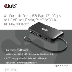   Club 3D USB Hub - CSV-2551 (USB-C to USB-C, 2xUSB-A, RJ45, SD/MicroSD, 100W PD, HDMI, DP, 8K30hz)