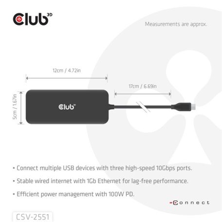 Club 3D USB Hub - CSV-2551 (USB-C to USB-C, 2xUSB-A, RJ45, SD/MicroSD, 100W PD, HDMI, DP, 8K30hz)