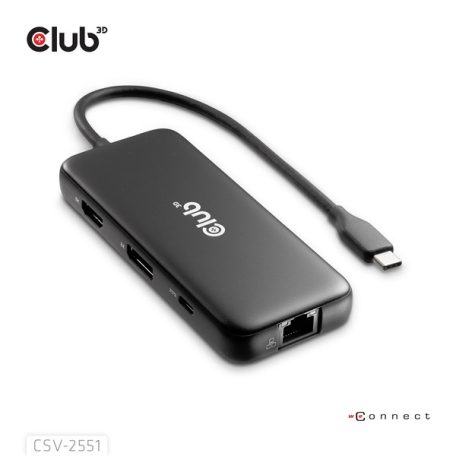 Club 3D USB Hub - CSV-2551 (USB-C to USB-C, 2xUSB-A, RJ45, SD/MicroSD, 100W PD, HDMI, DP, 8K30hz)