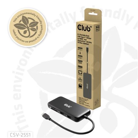 Club 3D USB Hub - CSV-2551 (USB-C to USB-C, 2xUSB-A, RJ45, SD/MicroSD, 100W PD, HDMI, DP, 8K30hz)
