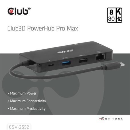 Club 3D USB Hub - CSV-2552 (USB-C to 2xUSB-C, 2xUSB-A, 2xHDMI, RJ45, SD/MicroSD, 100W PD, 4K60hz)