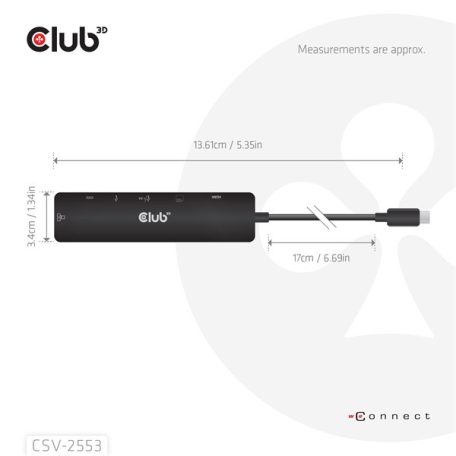 Club 3D USB Hub - CSV-2553 (USB-C to USB-C, 2xUSB-A, HDMI, RJ45, SD/MicroSD, 100W PD, 4K60hz)