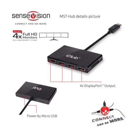 Club 3D USB Hub - CSV-6400 (Multi Stream, DisplayPort 1.2 to 4xDisplayPort, 4K60Hz)
