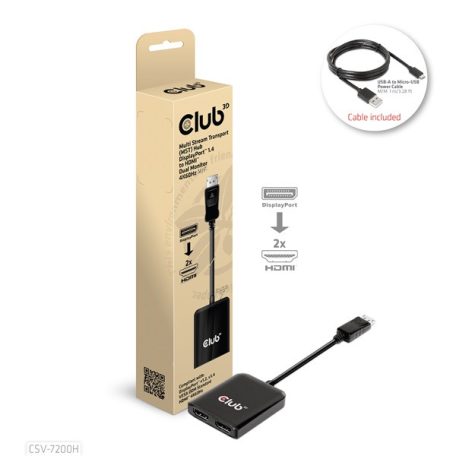 Club 3D MST Hub - CSV-7200H (DisplayPort 1.4 to 2x HDMI, 2x 4K60Hz)