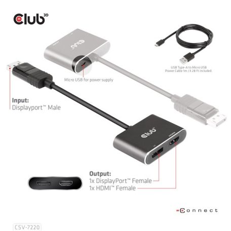Club 3D MST Hub - CSV-7220 (DisplayPort 1.4 to DisplayPort + HDMI, 2x 4K60Hz)