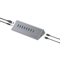   Conceptronic USB Hub - HUBBIES18G (10 port, USB-A/C to 2x USB-C+8x USB-A, külső táp, szürke)