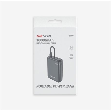 Hikvision HIKSEMI Akkubank - 10000mAh S100 PowerBank (2db Type-C, Beépített kábel, Output 20W max.) Szürke