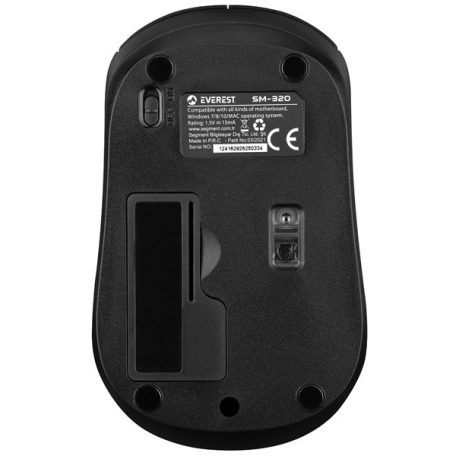 Everest Vezeték nélküli Egér - SM-320 Black (1600 DPI, 4gomb, optikai, Fekete)