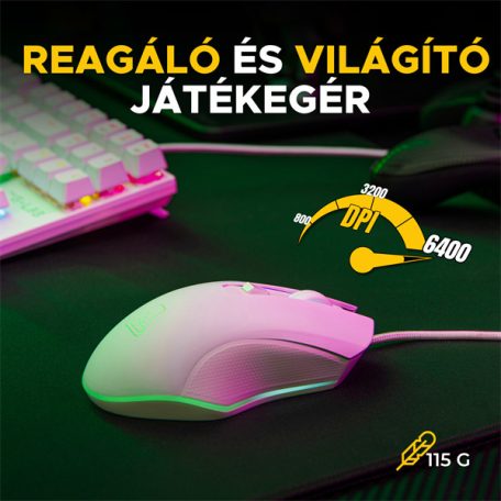 The G-Lab Gaming kit - 2 in 1 COMBO HYDROGEN W/HU (TKL billentyűzet, egér, 6200 DPI, RGB, USB-A, fehér, magyar)