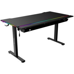   The G-Lab Gamer Asztal - K DESK PLATINIUM (140x75cm, fém, pohár, fejhallgatótartó, fekete, motoros magasság áll., RGB)