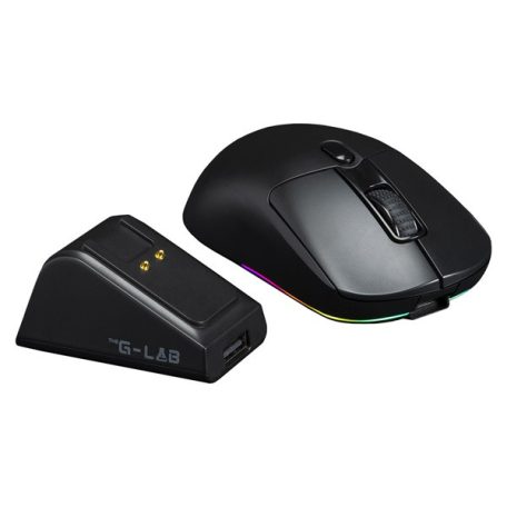 The G-Lab Vezeték nélküli Gamer Egér - KULT TITAN PRO B (12000 DPI, Pixart PAW 3311, USB/2,4Ghz/Bluetooth, RGB, dokkoló)