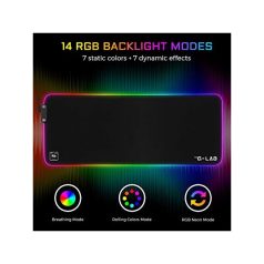   The G-Lab Egérpad - PAD RUBIDIUM (800x300x3mm; fekete, extra USB, vízálló, RGB LED)