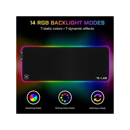The G-Lab Egérpad - PAD RUBIDIUM (800x300x3mm; fekete, extra USB, vízálló, RGB LED)