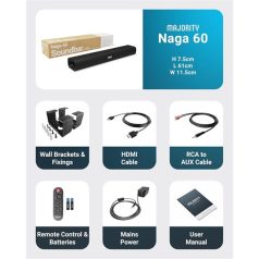   Majority Hangszóró Soundbar - Naga 60 (120W, Bluetooth 5.0, HDMI ARC, AUX, USB, Optikai, Távírányító)