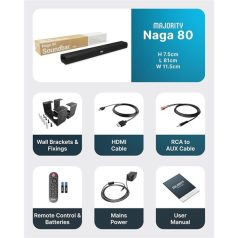   Majority Hangszóró Soundbar - Naga 80 (140W, Bluetooth 5.0, HDMI ARC, AUX, USB, Optikai, Távírányító)