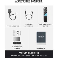   Majority Hangszóró Soundbar - Bowfell Axis 2.1 Atmos (200W, BT 5.0, HDMI ARC, AUX, USB, Optikai, Távírányító, Mélynyomó)