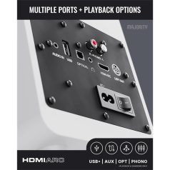   Majority Hangszóró 2.0 - D70X Fehér (70W, Bluetooth 5.3, USB, AUX, HDMI ARC, RCA, USB, Optikai, Távírányító)