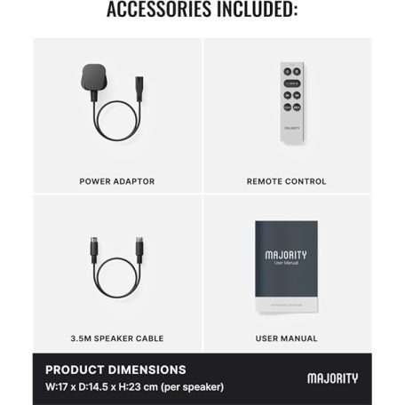 Majority Hangszóró 2.0 - D70X Fehér (70W, Bluetooth 5.3, USB, AUX, HDMI ARC, RCA, USB, Optikai, Távírányító)
